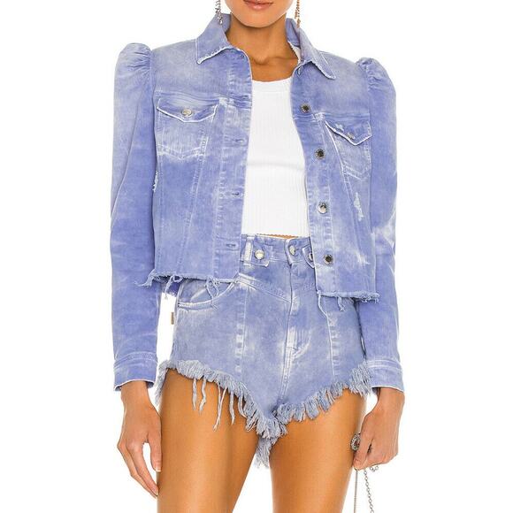 Retrofete Rissa Blue Denim Cropped Jean Puff Sleeve Jacket XS